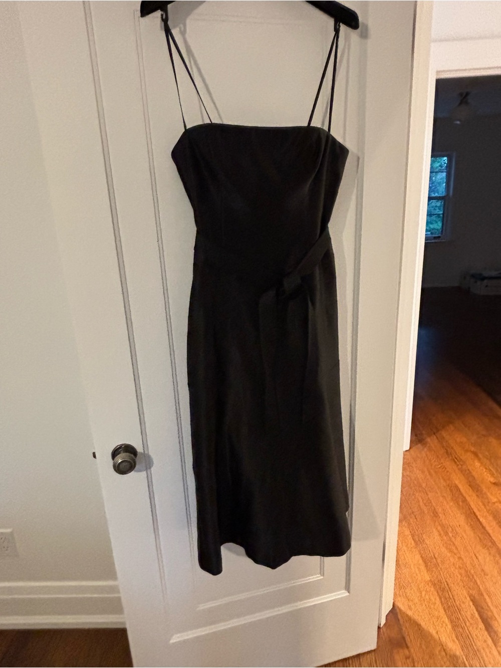 BCBGMaxAzria Black Strapless Midi Dress with Waist Tie